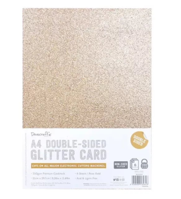 A4 Dovecraft Rose Gold Premium Quality Double Sided 350gsm Glitter Card