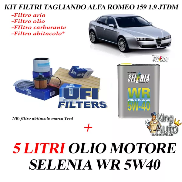 Kit Tagliando Filtri Ufi + 5 Litri Olio Selenia 5W40 Alfa Romeo 159 1.9 Jtdm