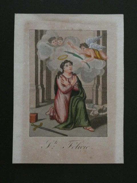 Image Pieuse Sainte Catherine Du XIXe Siècle - Aquarellée Sur Papier/carton, Pièce Religieuse Ancienne