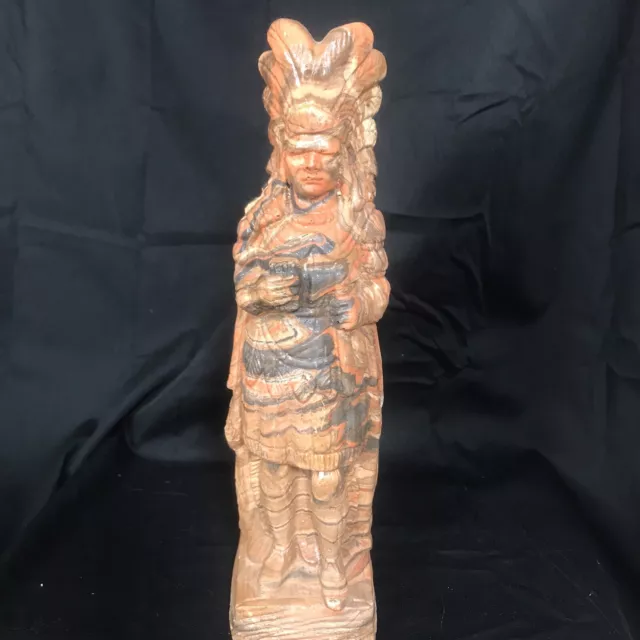 Vintage Standing Indian Chief Statue Mission Swirl Pottery Layered Clay
