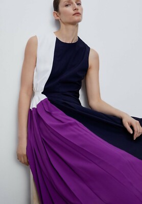 Nwt Zara Patchwork Colorblock Pleated Midi Dress Size M Medium $129