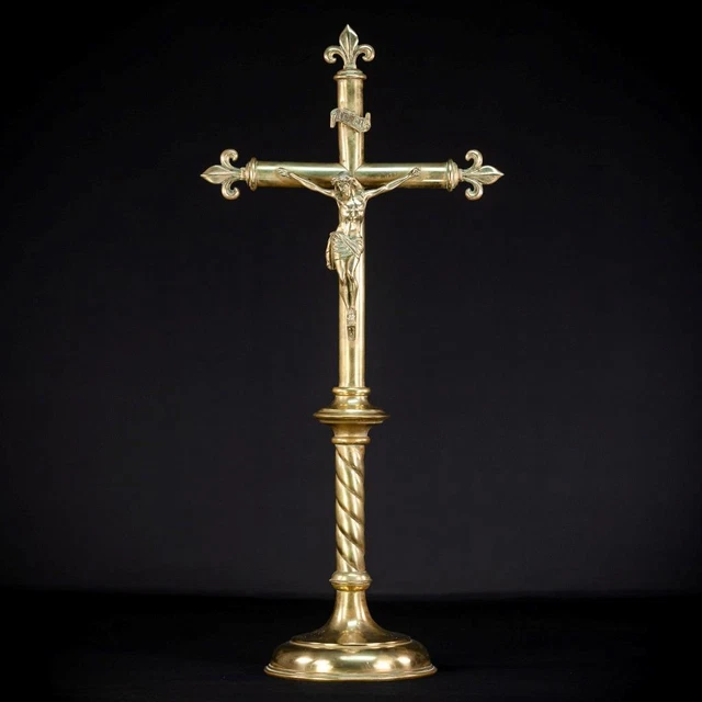 Altar Crucifix | Gilded Bronze Cross | Gilt Christ Antique Crucifixion | 25.4" Altar Crucifix | Gilded Bronze Cross | Gilt Christ Antique Crucifixion | 25.4"