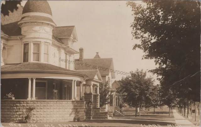 Clare, MI: RPPC 1911 McEwen Street residence, vtg Michigan Real Photo Postcard