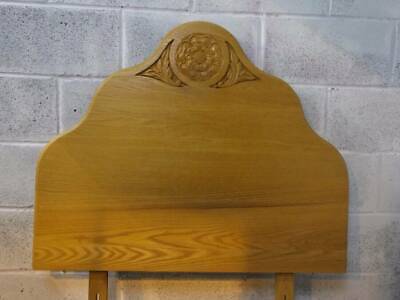 SOLID LIGHT OAK SINGLE HEADBOARD CARVED ENGLISH ROSE IN THE MIDDLE.2nd of2 2