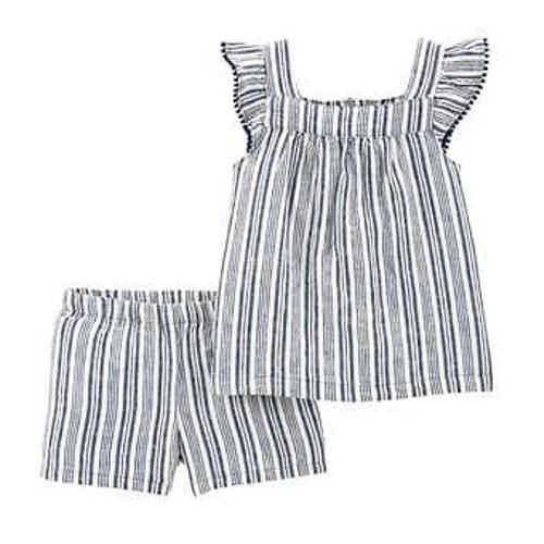 Carters Girls Youth 2-Piece Set - Striped Navy/White - Size: 3T
