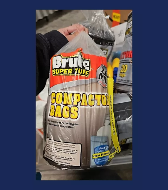 Brute Super Tuff Compactor Trash Bags, 20 Gallon, 20 Count 