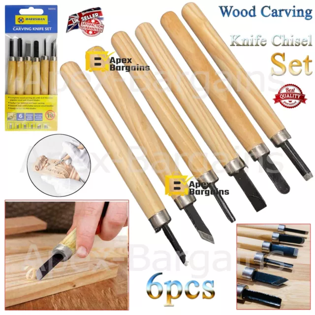 6pcs Wood Carving Hand Knife Chisel Woodworking Whittling Cutting Tool Kit Set