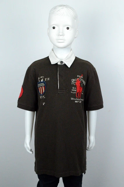 Maglia Ralph Lauren Bimbo Taglia 10 - 12 Anni Polo Manica Corta Marrone Casual