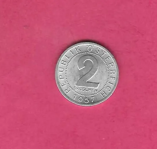 Austria Austrian Km2876 1957 Uncirculated-Unc Mint 2 Groschen Coin