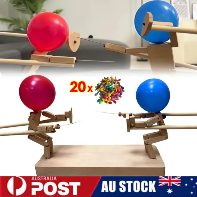 Balloon Bamboo Man Battle - 2024 New Handmade Wooden Fencing Puppets,  Wooden Bots Battle Game for 2 Players, Fast-Paced Balloon Fight, Whack a  Balloon