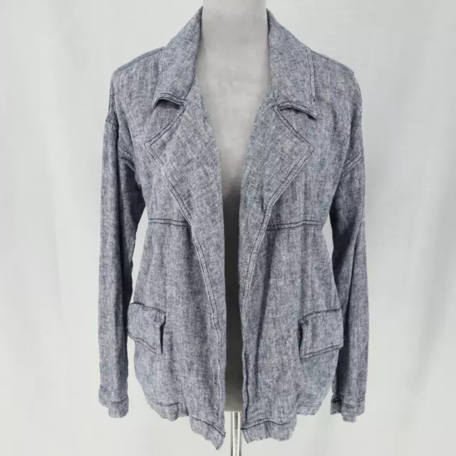 Caslon Blue Linen Blend Jacket Size Small Womens Open Front Pockets Oversized