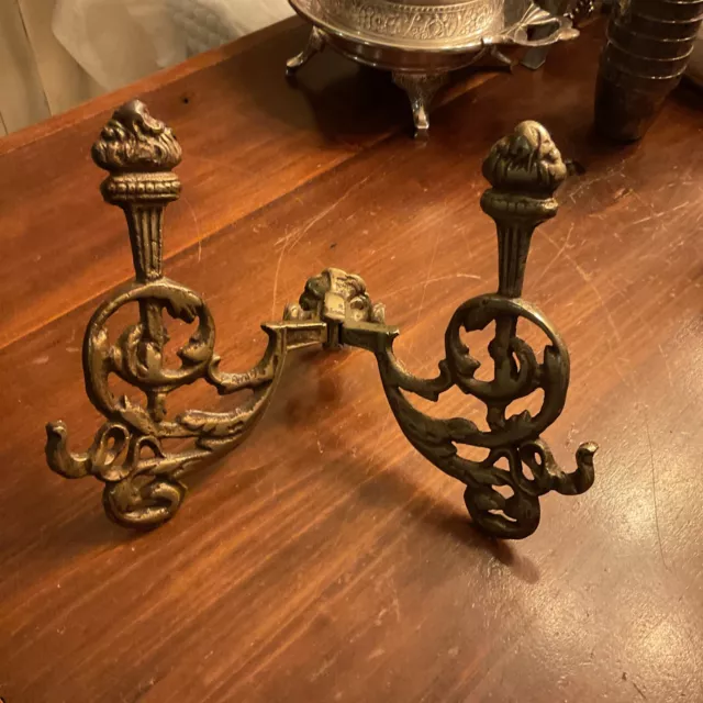VINTAGE  MASSIVE Hall  Seat Tree Double  Hooks TORCH’S  Ornate  BRASS Lot of 4