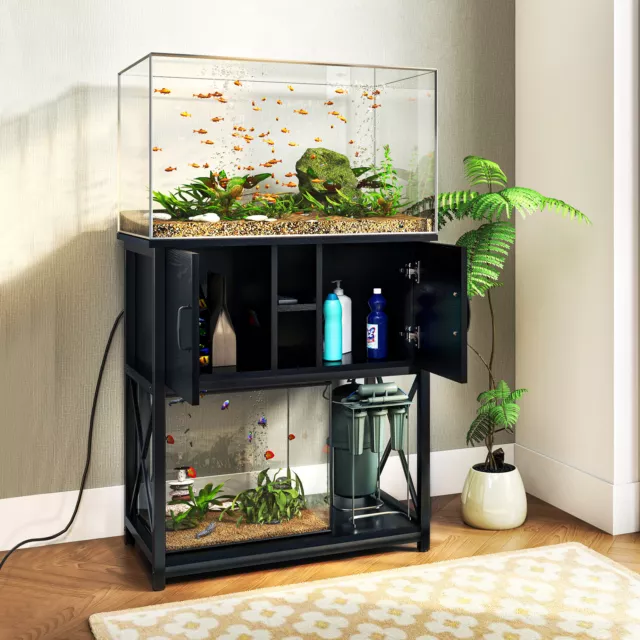 TC-HOMENY 29Gallon Aquarium Stand with Cabinet &Charging Station Fish Tank Stand