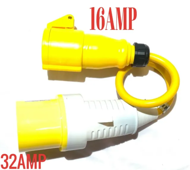 110v 32 amp plug adapter to 110v 16 amp socket fly lead coupler inline industria