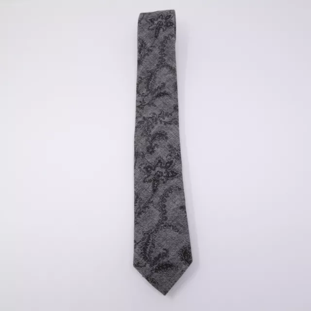 HUGO BOSS Linen Cotton Blend Mens Tie Gray Skinny Slim Paisley Italy 2.3" W 2