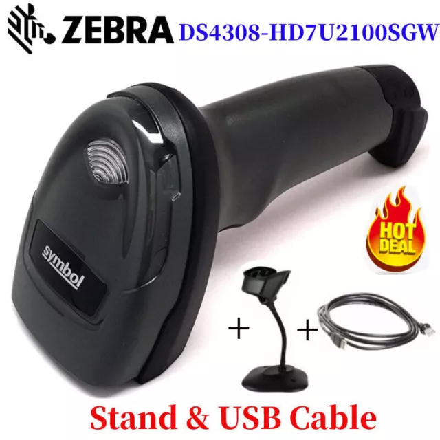 Zebra Symbol DS4308-HD7U2100SGW Handheld 1D 2D Barcode Scanner Ständer USB Kabel