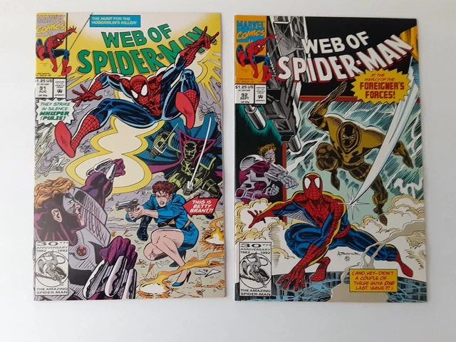 WEB OF SPIDER-MAN Comic Lot of 2 Vol. 1, No. 91 and 92 (Marvel 1992) VERY NICE!!