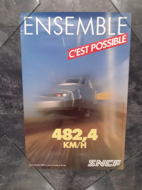 SNCF : Superbe affiche TGV 325 Record de vitesse 482,4 km/h en décembre 1989