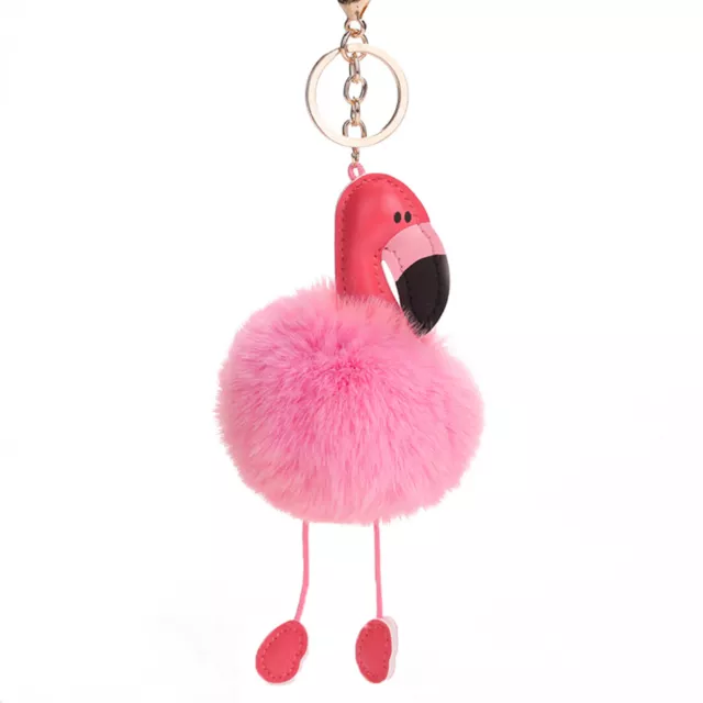 Key Pendant Cartoon Flamingo Shape Girls Fluffy Fur Pom Key Chains Cute