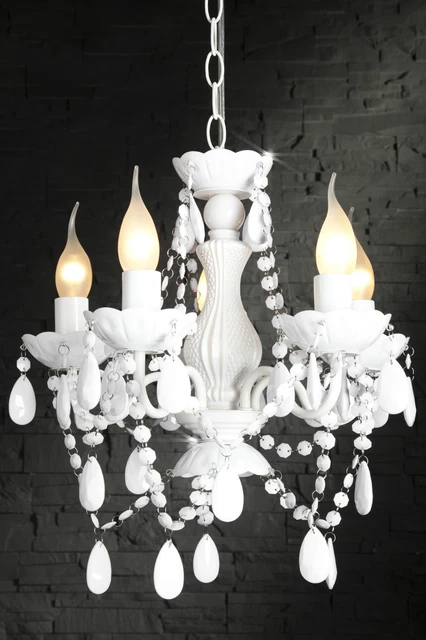 Lustre Plafonnier Design 5 Bras Blanc – Métal, Hauteur 41 Cm, Diamètre 37 Cm, Ampoules E14
