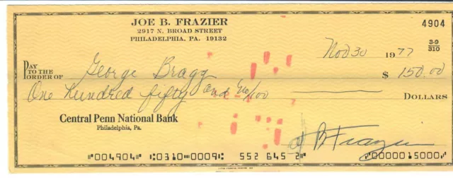 Joe Frazier Boxing Champ Signed/Autographed 1977 Bank Check COA