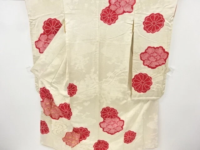 6867072: JAPANESE KIMONO / ANTIQUE FURISODE / SHIBORI / EMBROIDERY / STREAM &amp