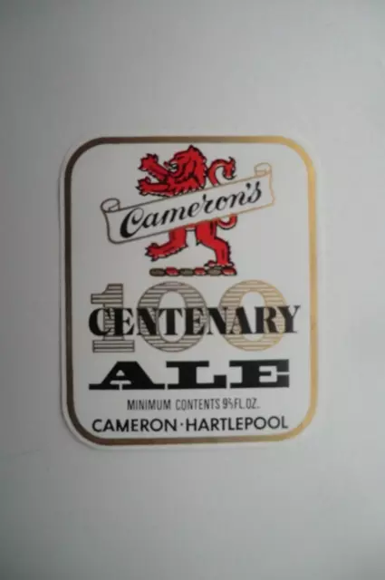 MINT CAMERON HARTLEPOOL 100 CENTENARY ALE 9 2/3 fl oz BREWERY BEER BOTTLE LABEL