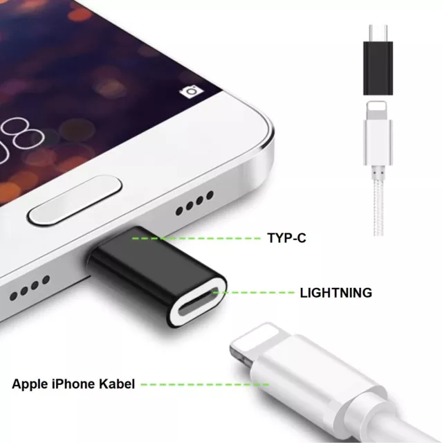 8Pin BUCHSE auf zu Type-C USB C STECKER Adapter für Apple iPhone iPad Pro