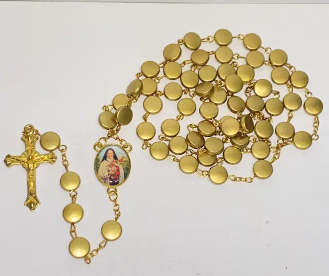 Rosario de cuentas metálicas de oro vintage de Santa Teresa de Lisieux