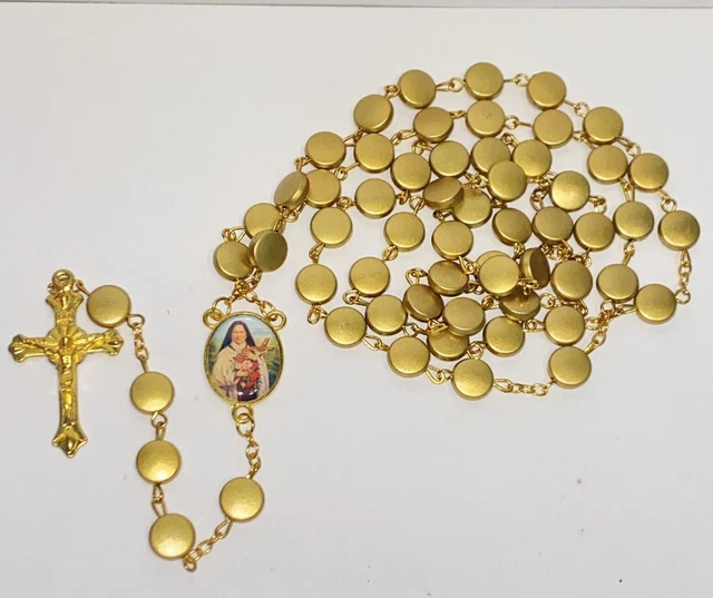 Vintage St Therese of Lisieux Gold Metallic Beaded Rosary