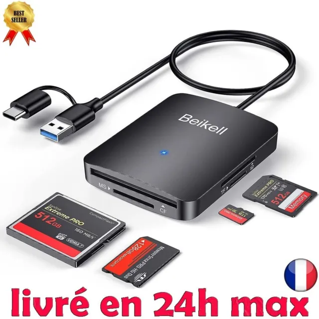 Lecteur de Carte Micro-SD 4 en 1 USB-C / Lightning / Micro-USB / USB - Noir  - Français