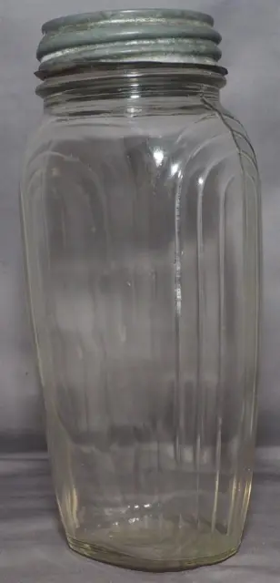 Vintage Unusual Hazel Atlas Art Deco Bottle / Jar w/ Zinc Atlas Lid