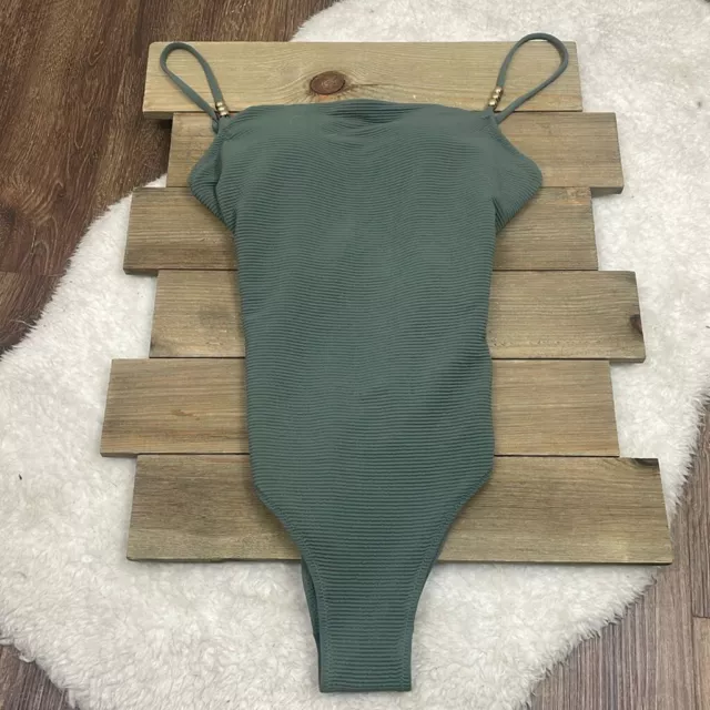 Aerie NWOT Sage Green Ribbed Lace-Up One Piece Swimsuit Women's Small