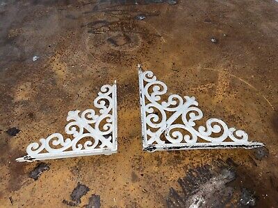 Lot of 2 Cast Iron White Decorative Shelf Brackets. 2 different sizes