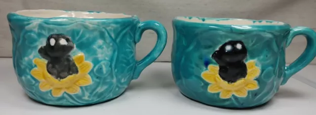 Vintage Ceramic Blue Abstract Hand Painted Serveware Coffee Mug Set Of 2 1988