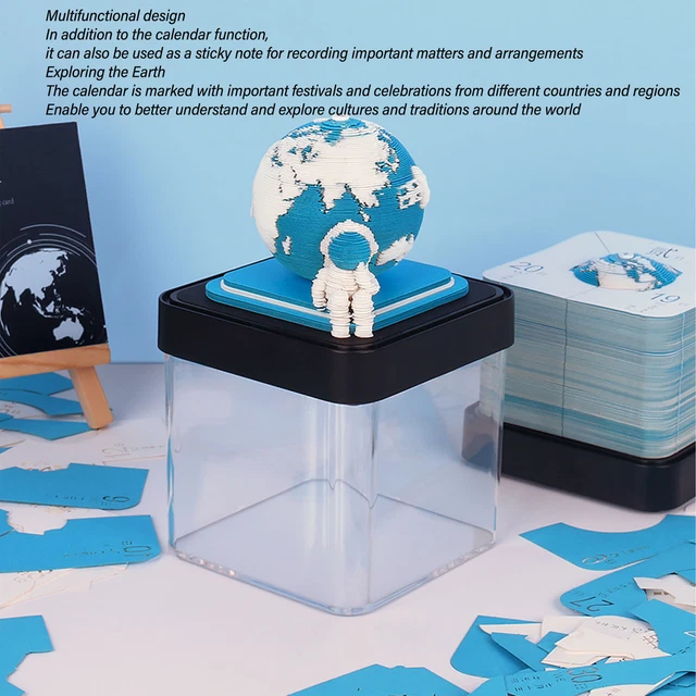 (BLUE)2024 EARTH PAPER Carving 3D Calendar Art 2024 Calendar Memo Pad