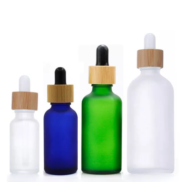Glass Dropper Bottle w/ Wood BamBoo Cap Eye Pipette Perfume Essential Oils Vials