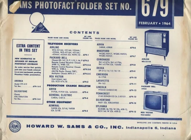 SAMS Photofact Folder Set No. 679 February 1964