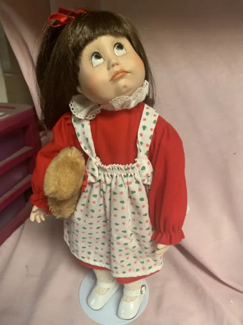 Vintage 1990 Albert E. Price Hello Dolly “Jenny” w teddy bear porcelain doll 15" 3