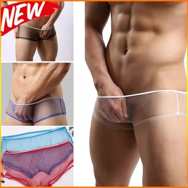 Sexy Men Briefs Sheer Mesh Underwear Boxer Shorts Trunks See Through Underpants