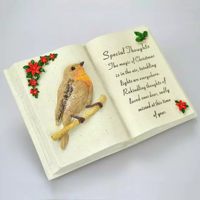Special Thoughts Christmas Robin Memorial Book Plaque With Verse