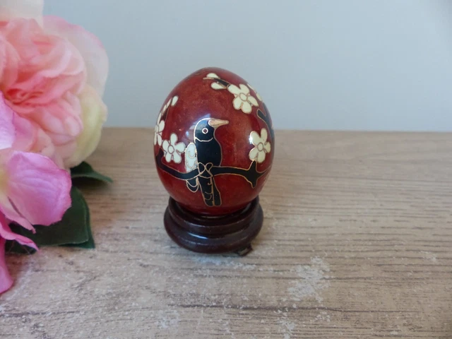 Figurine De Chat Miniature Cloisonné Noir - Vintage Art Déco Sur Socle Bois