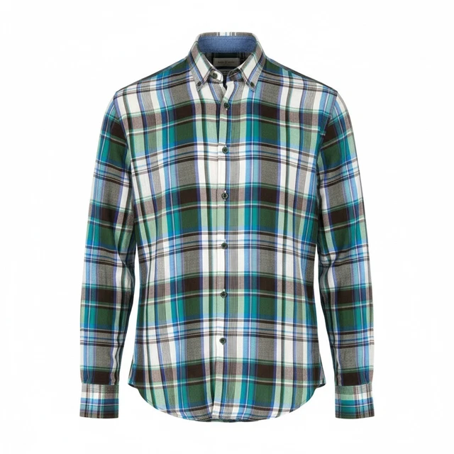 Chemise Marlboro Classics En Lin à Carreaux Bleu - Taille M Regular Fit - Manches Courtes Occasion