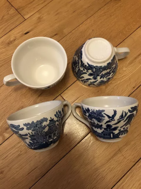 Set Of 4 Churchill Blue Willow China Plate Mug Tea Cup Dinner Vintage
