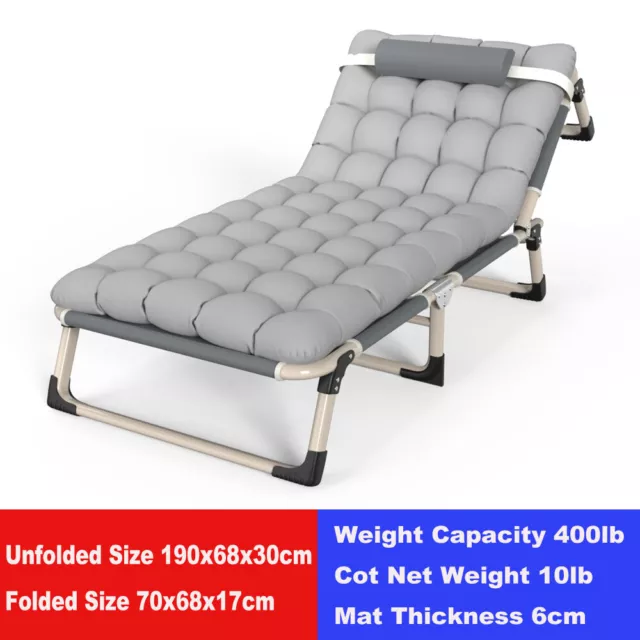 Single Metal Folding Bed Frame w/ Mattress Single Size Portable Camping Recliner 2