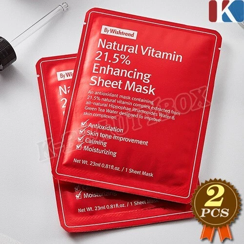 BY WISHTREND Máscara de Mejora de Vitamina Natural 21.5 x 2 piezas Hoja de Máscara Facial