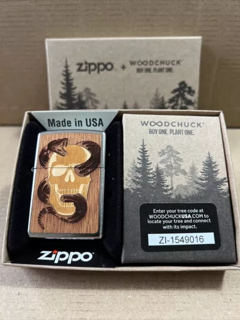 Zippo Windproof Lighter Woodchuck SNAKE & SKULL Street Chrome BNIB FAST POST