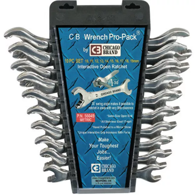 10pc 10mm - 19mm Metric Set 1 Racheting Open End Wrench's Stainless Steel #56049