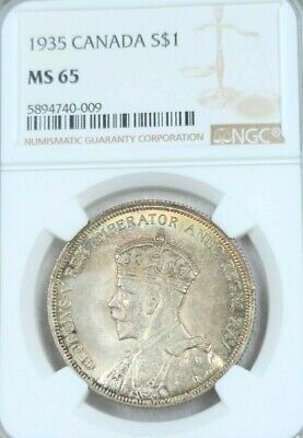 1935 Canada Silver Dollar S$1 George V Ngc Ms 65 Gem Bu Beautiful Toning