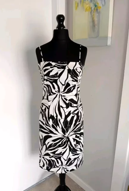 Mexx Ladies Monochrome Stappy Dress Size 14 black and white